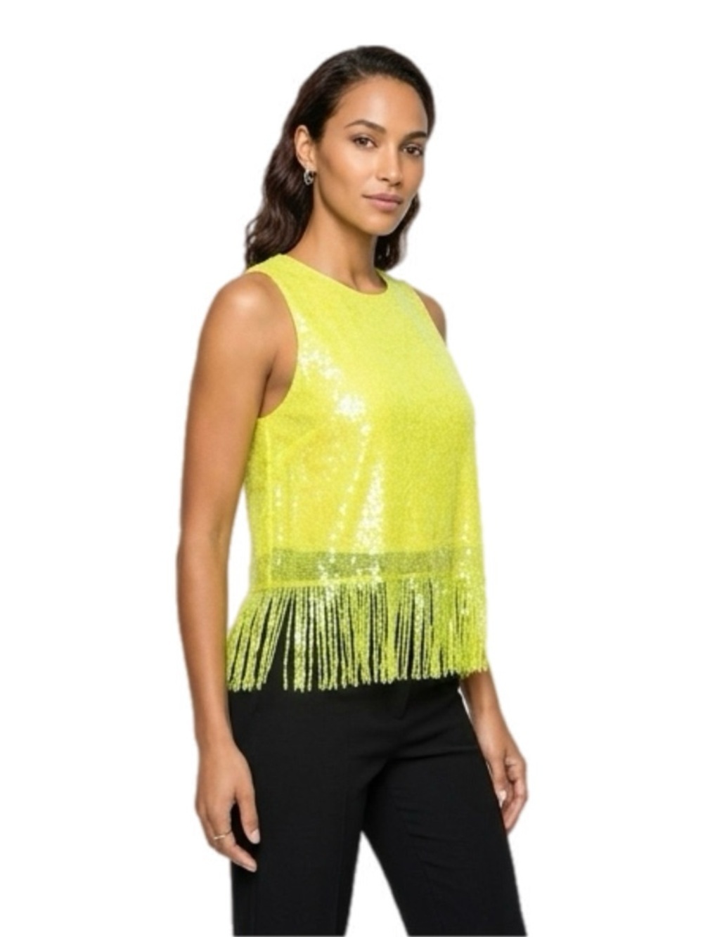 Endless Rose Neon Yellow Sequin Fringe Tank